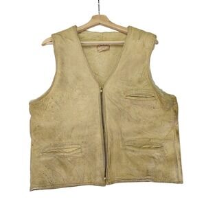 Mens Vintage Leather Western Shearling Lined Vest Made Michaels Handmade Large